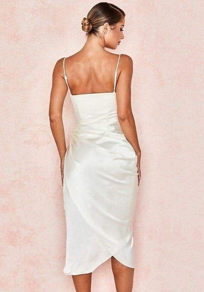 White Satin Midi Dress | Miss Satin